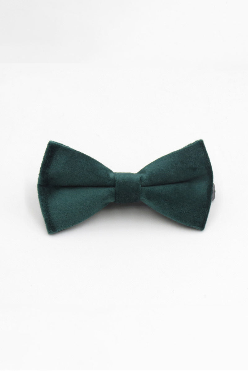 Boys Dark Green Velvet Bow Tie for Weddings with Classic Pre‑Tied Silhouette Product Description