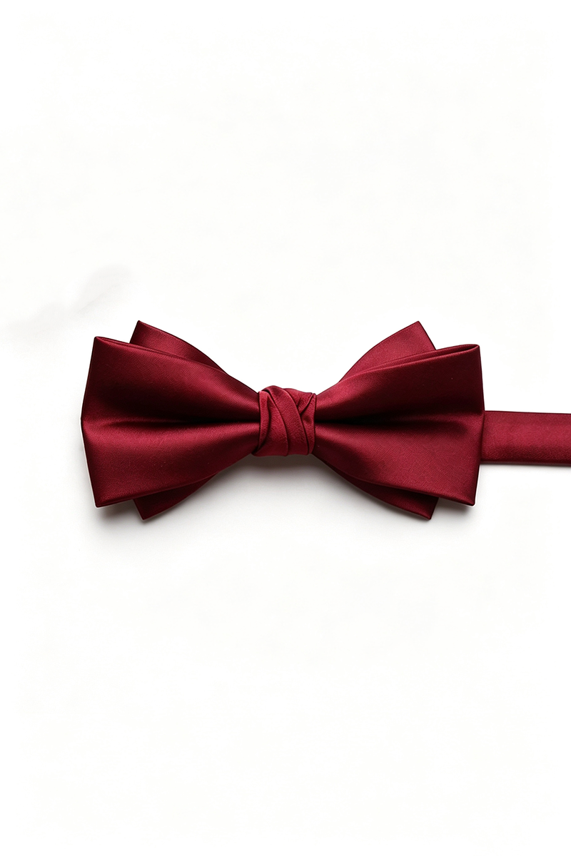 Boys Burgundy Satin Bow Tie for Weddings with Elegant Layered Design
