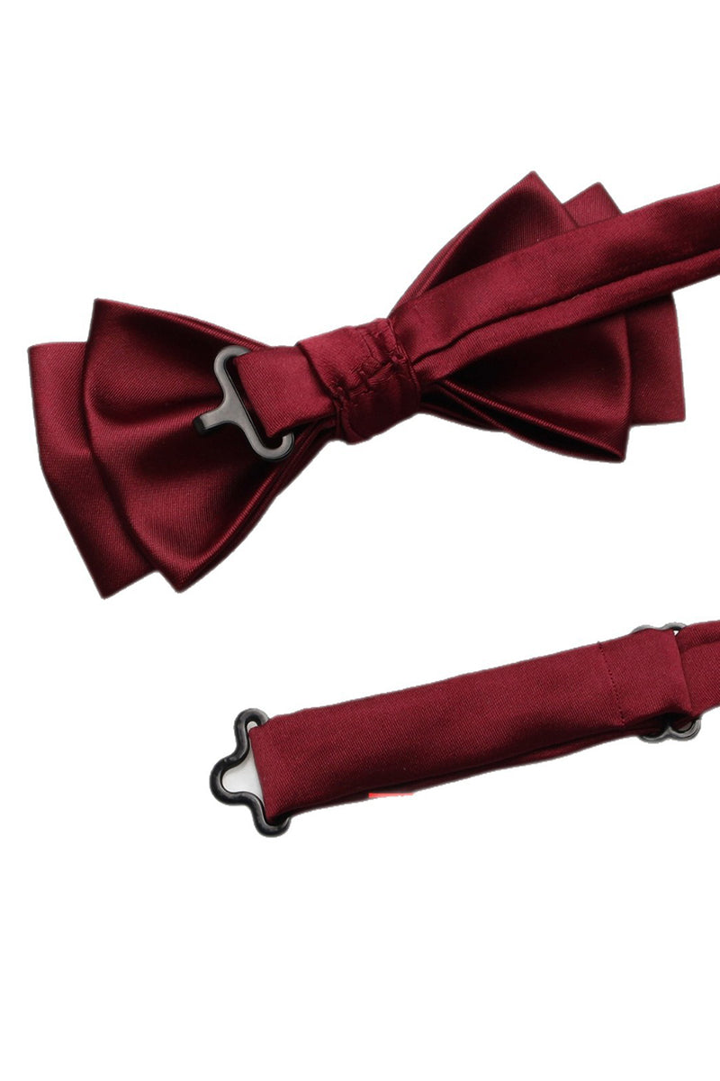 Boys Burgundy Satin Bow Tie for Weddings with Elegant Layered Design