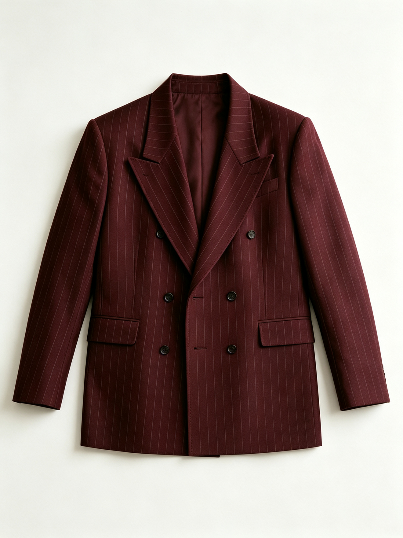 Deep Burgundy Pinstripe Double‑Breasted Blazer
