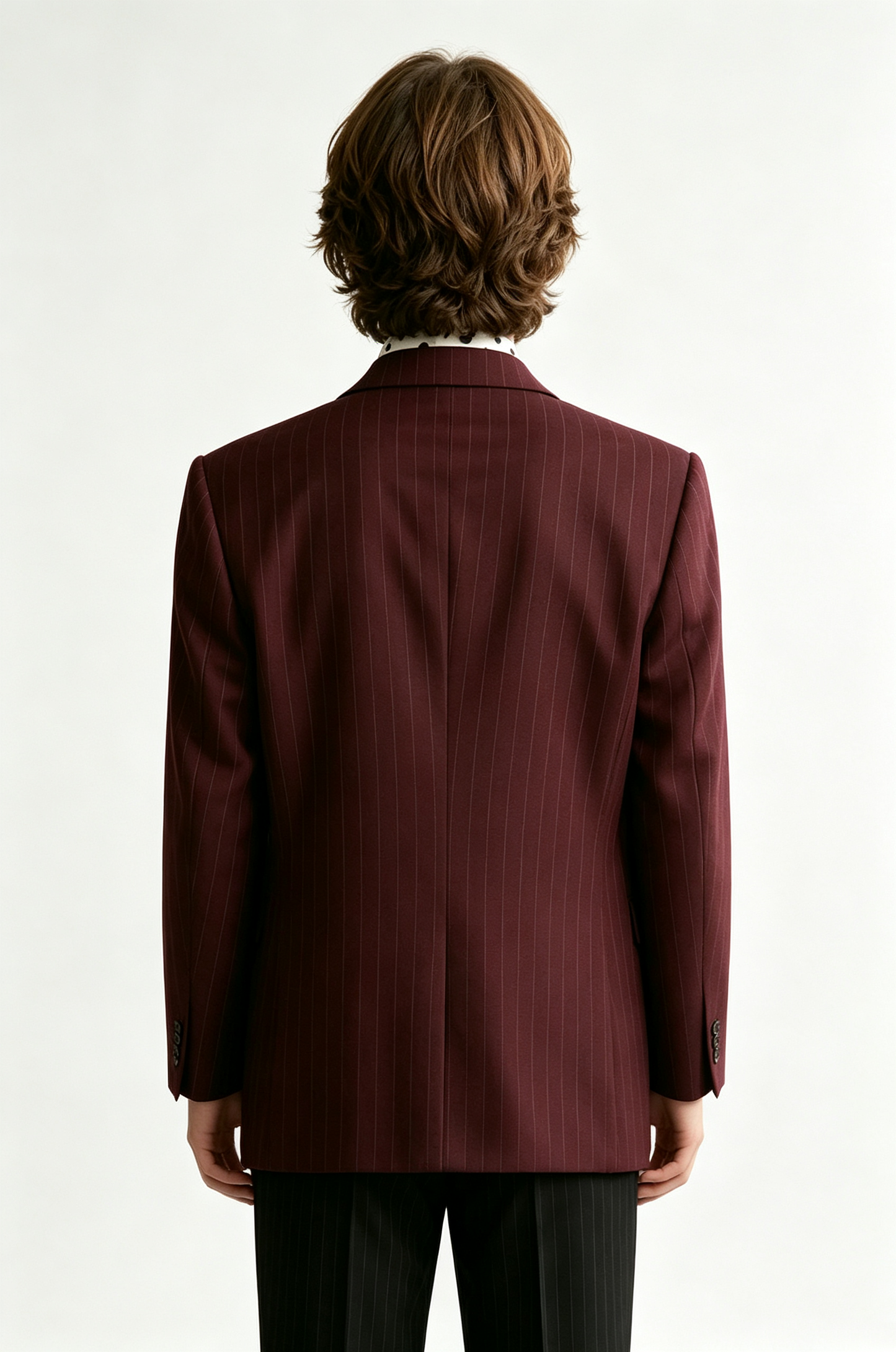 Deep Burgundy Pinstripe Double‑Breasted Blazer
