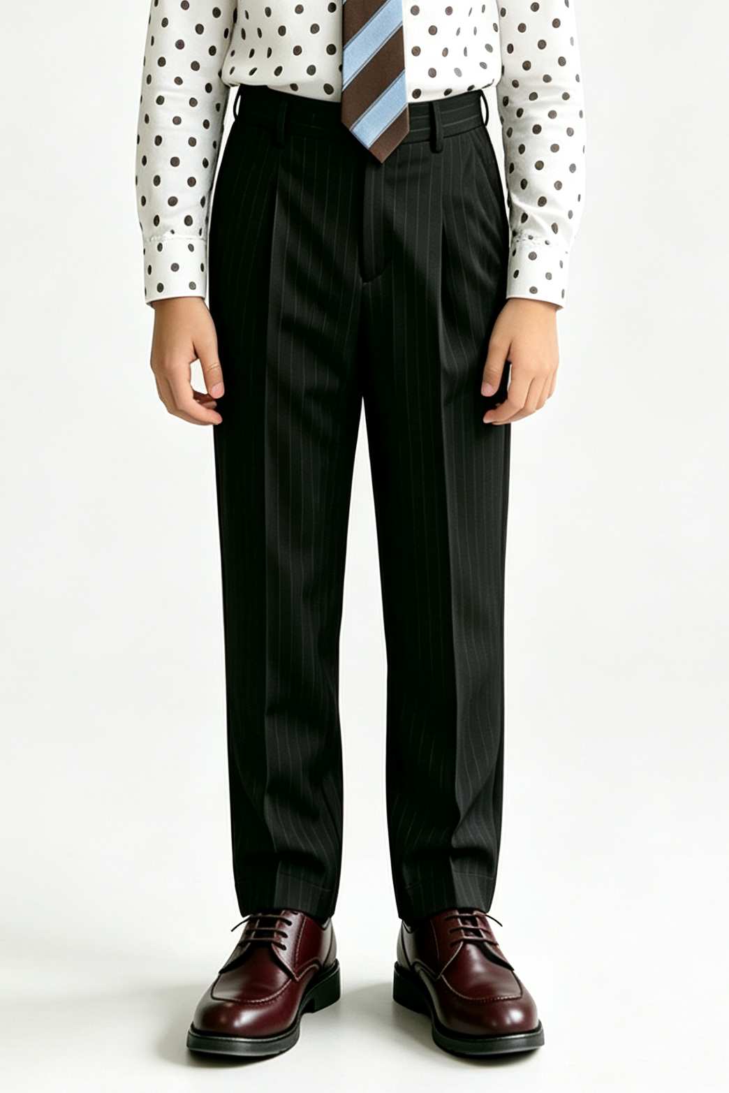 Black Pinstripe Pleated Straight‑Leg Formal Suit Trousers