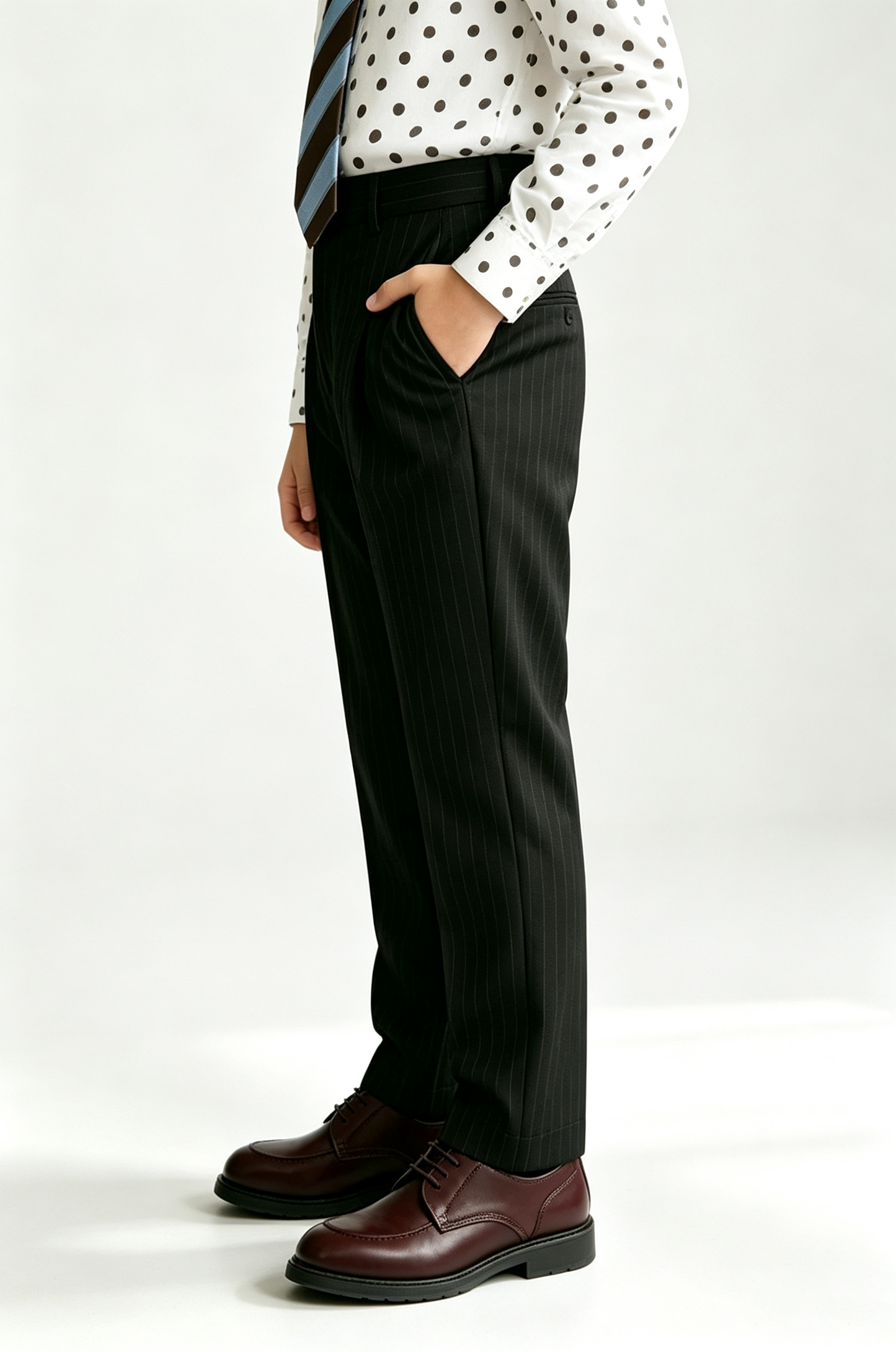 Black Pinstripe Pleated Straight‑Leg Formal Suit Trousers