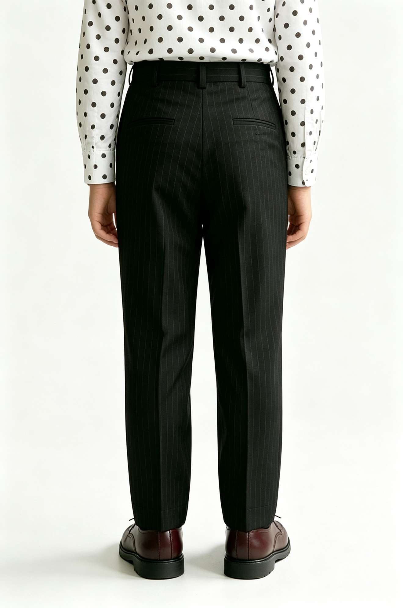 Black Pinstripe Pleated Straight‑Leg Formal Suit Trousers