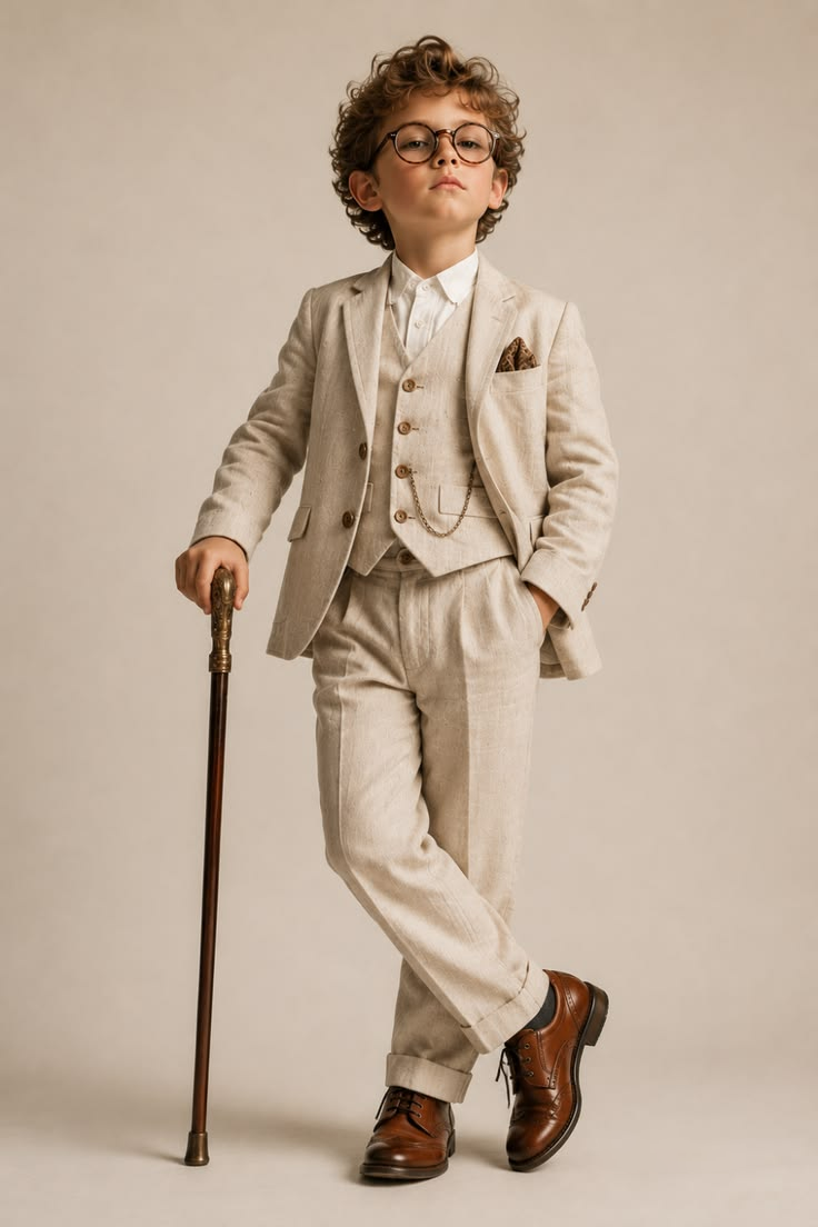 Beige Cotton‑Linen Blend Single‑Breasted Blazer 3‑Piece Suit