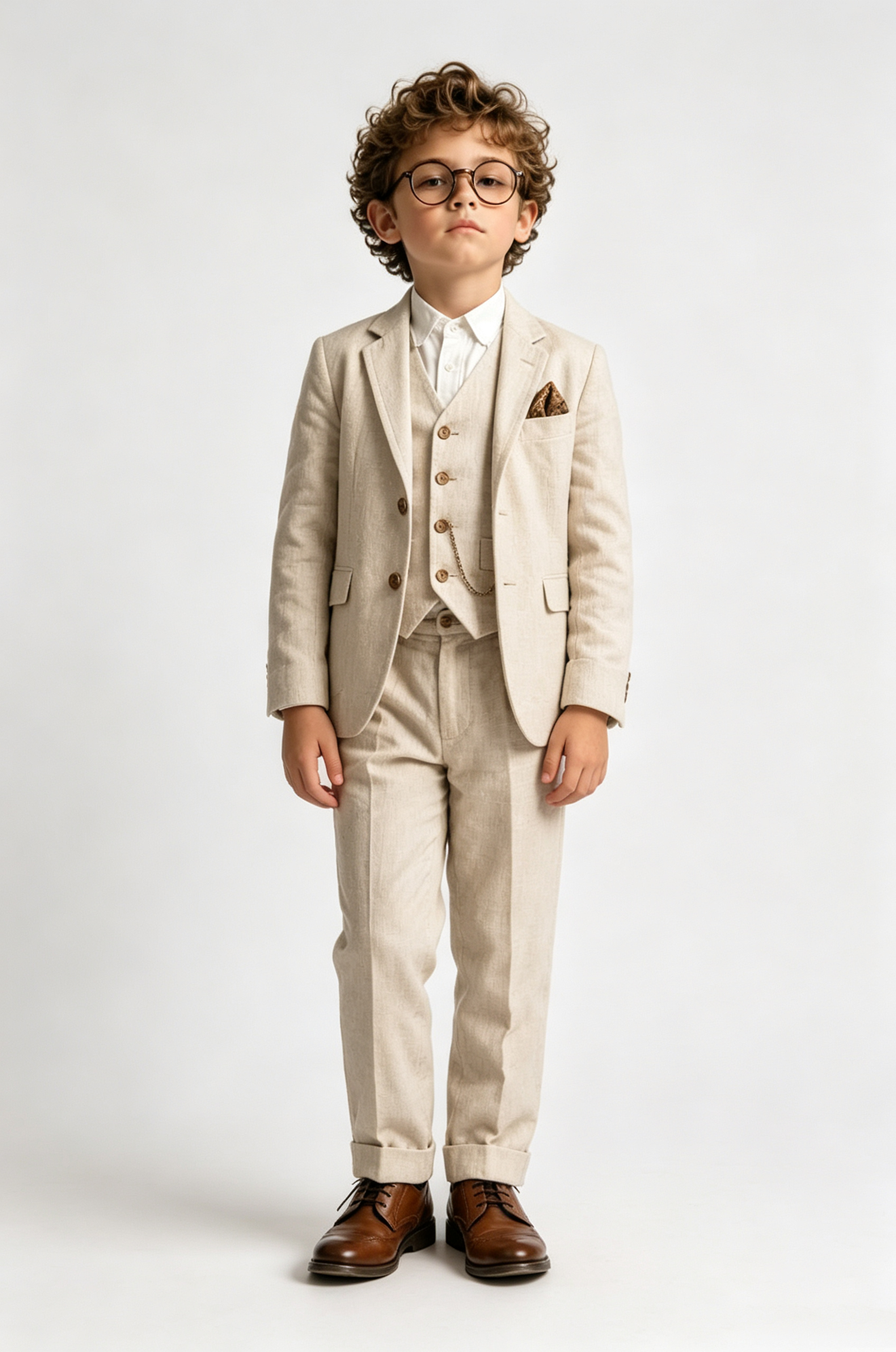 Beige Cotton‑Linen Blend Single‑Breasted Blazer 3‑Piece Suit