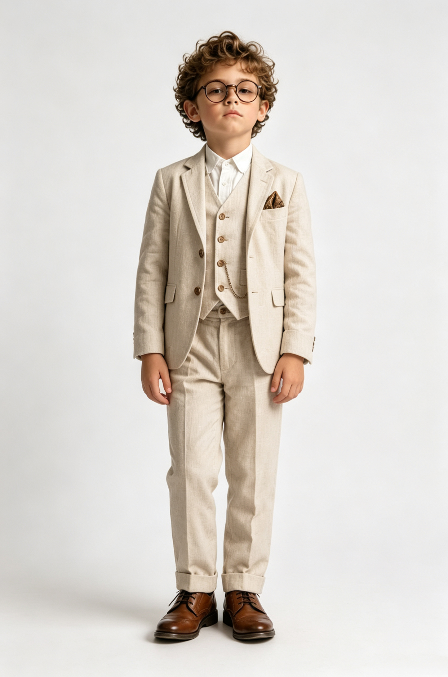 Beige Cotton‑Linen Blend Single‑Breasted Blazer 3‑Piece Suit