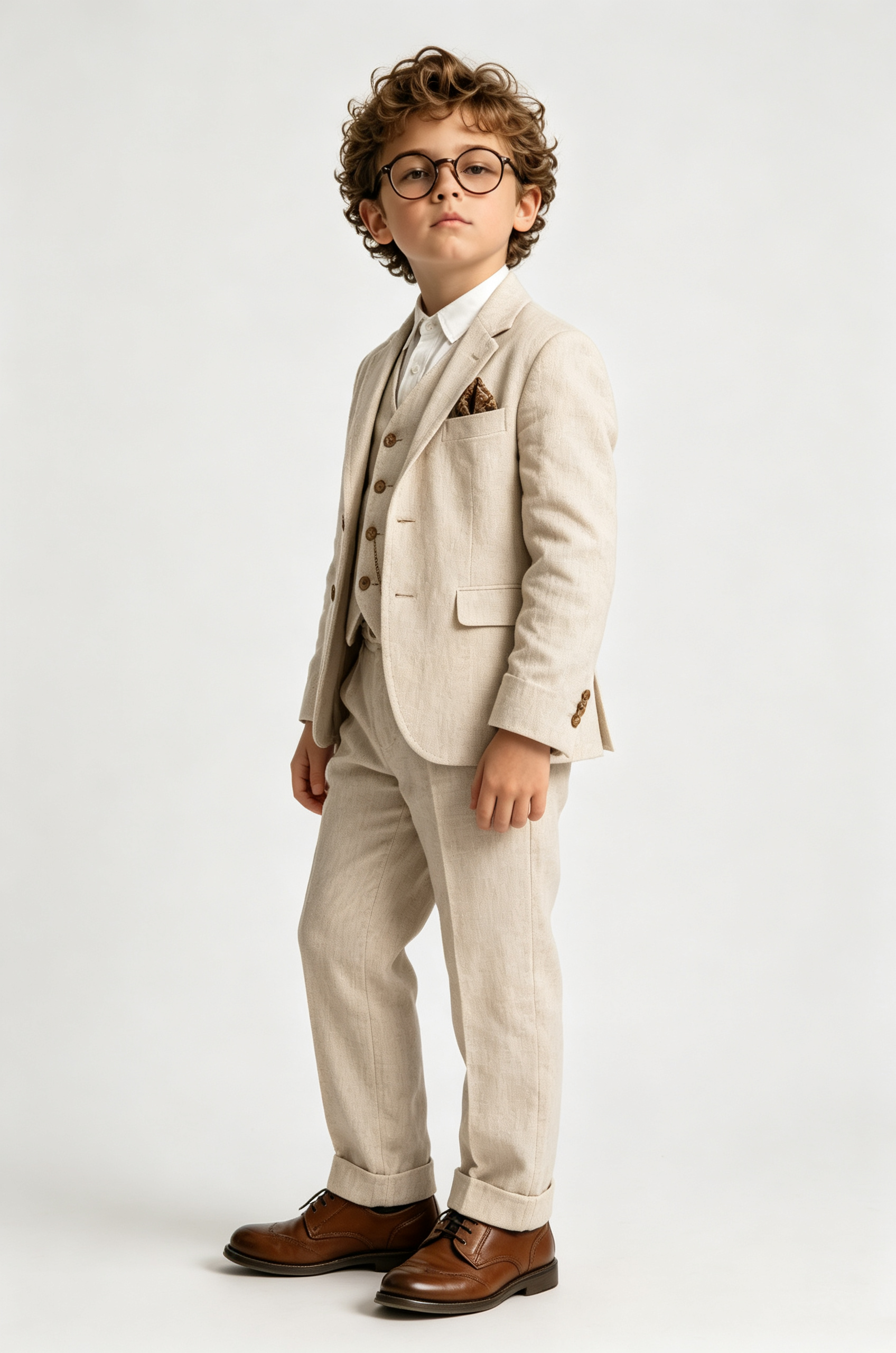 Beige Cotton‑Linen Blend Single‑Breasted Blazer 3‑Piece Suit