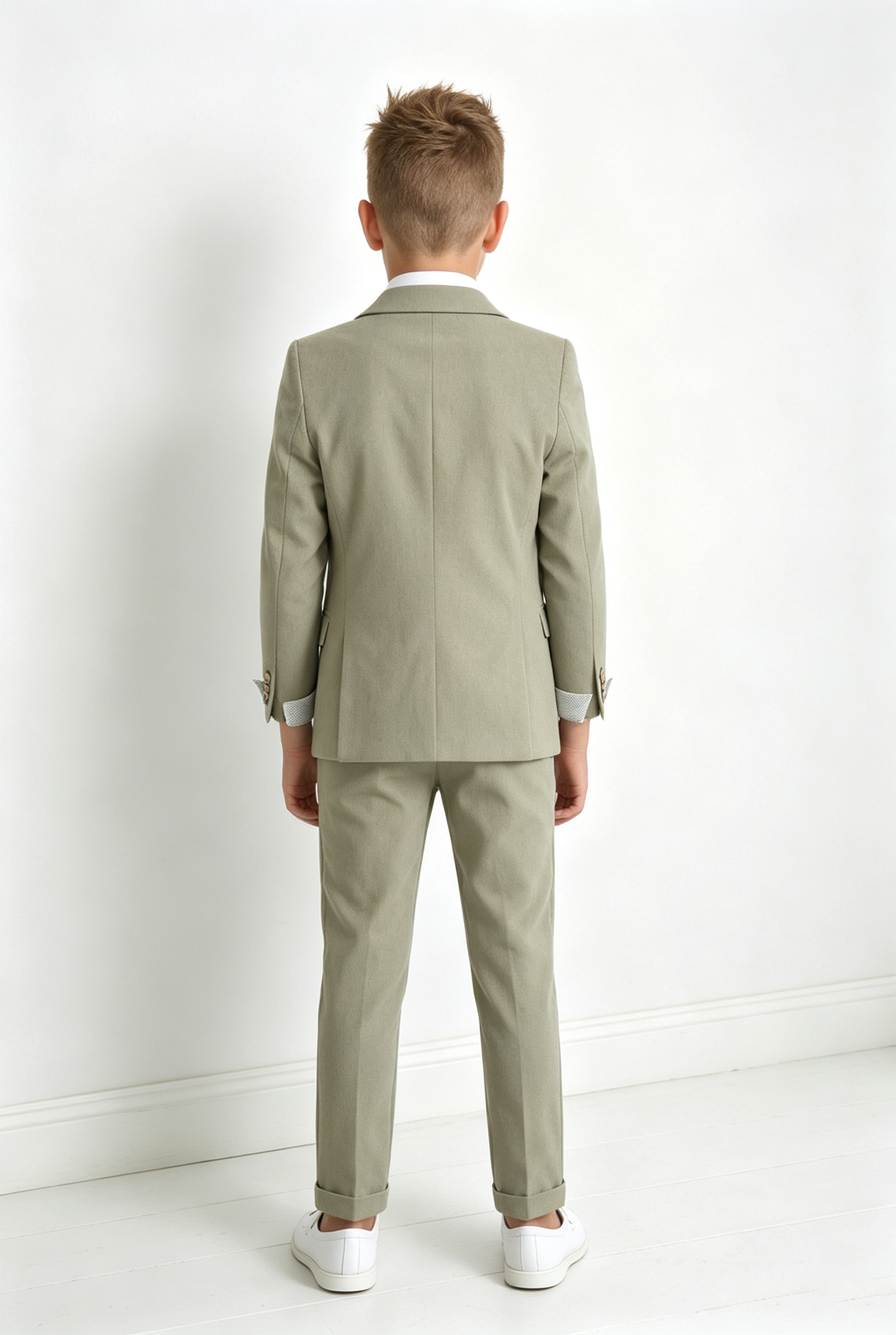 Grey-Green Cotton‑Linen Blend Single‑Breasted Blazer 3‑Piece Suit