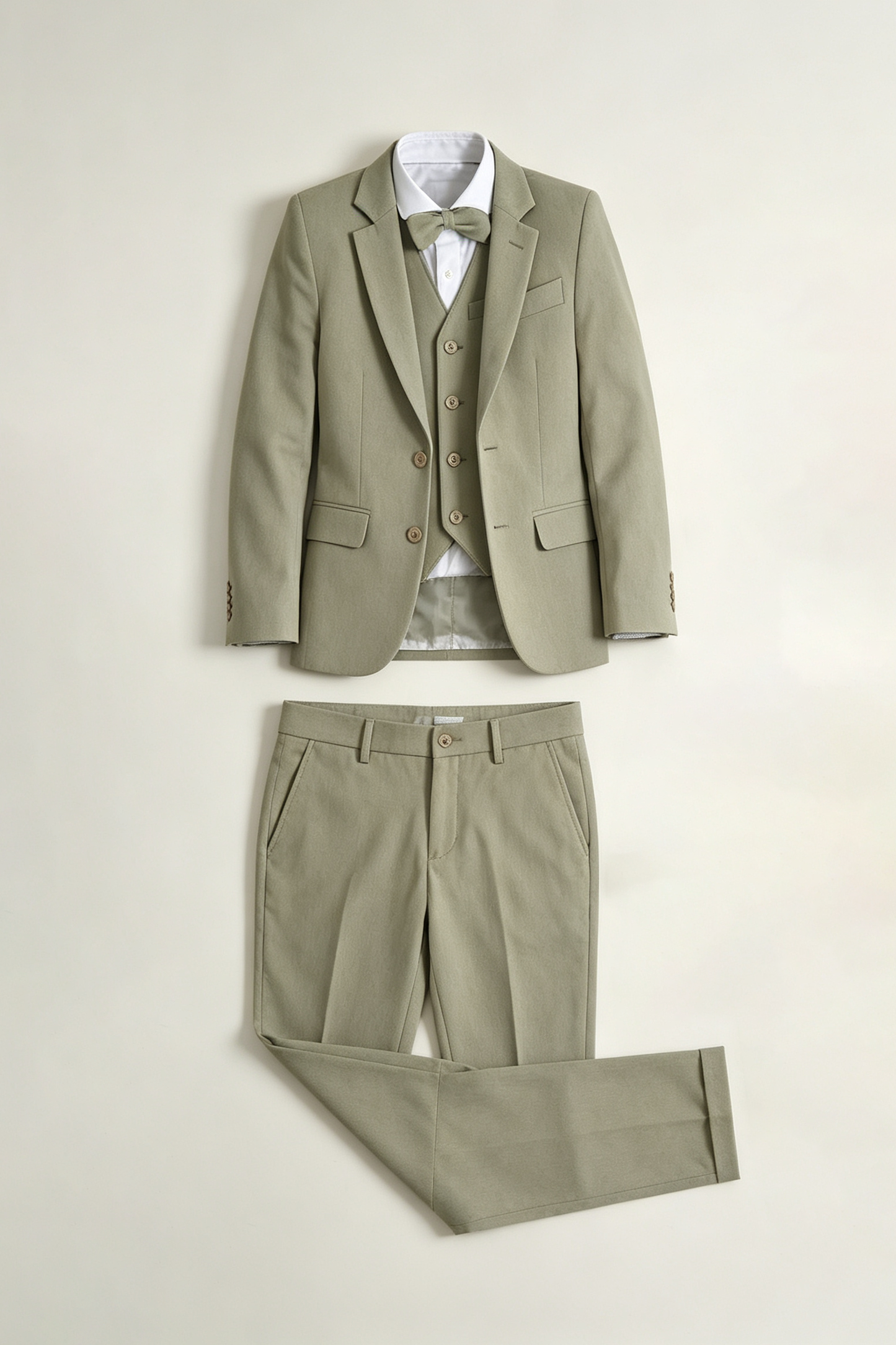 Grey-Green Cotton‑Linen Blend Single‑Breasted Blazer 3‑Piece Suit