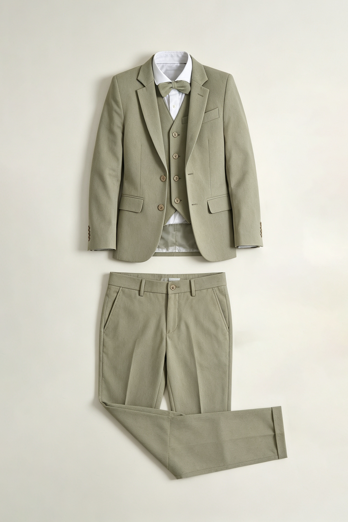 Grey-Green Cotton‑Linen Blend Single‑Breasted Blazer 3‑Piece Suit