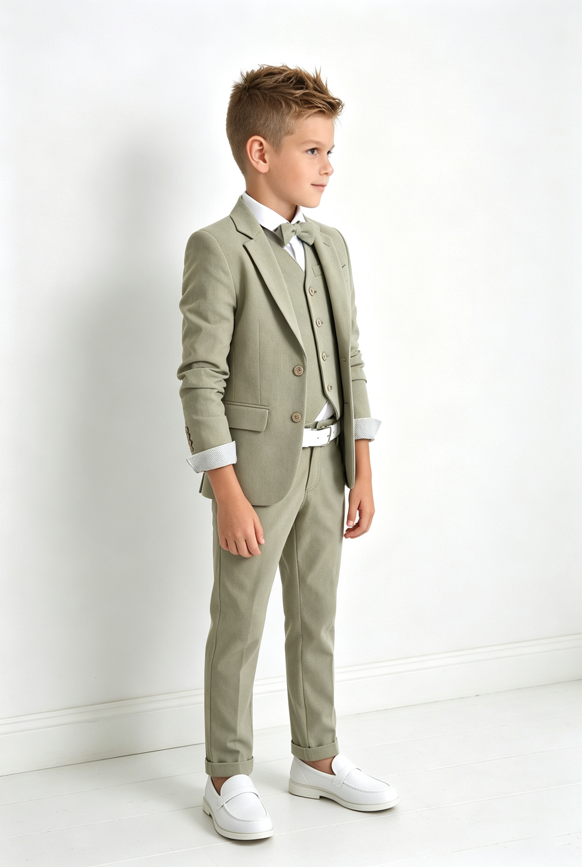 Grey-Green Cotton‑Linen Blend Single‑Breasted Blazer 3‑Piece Suit