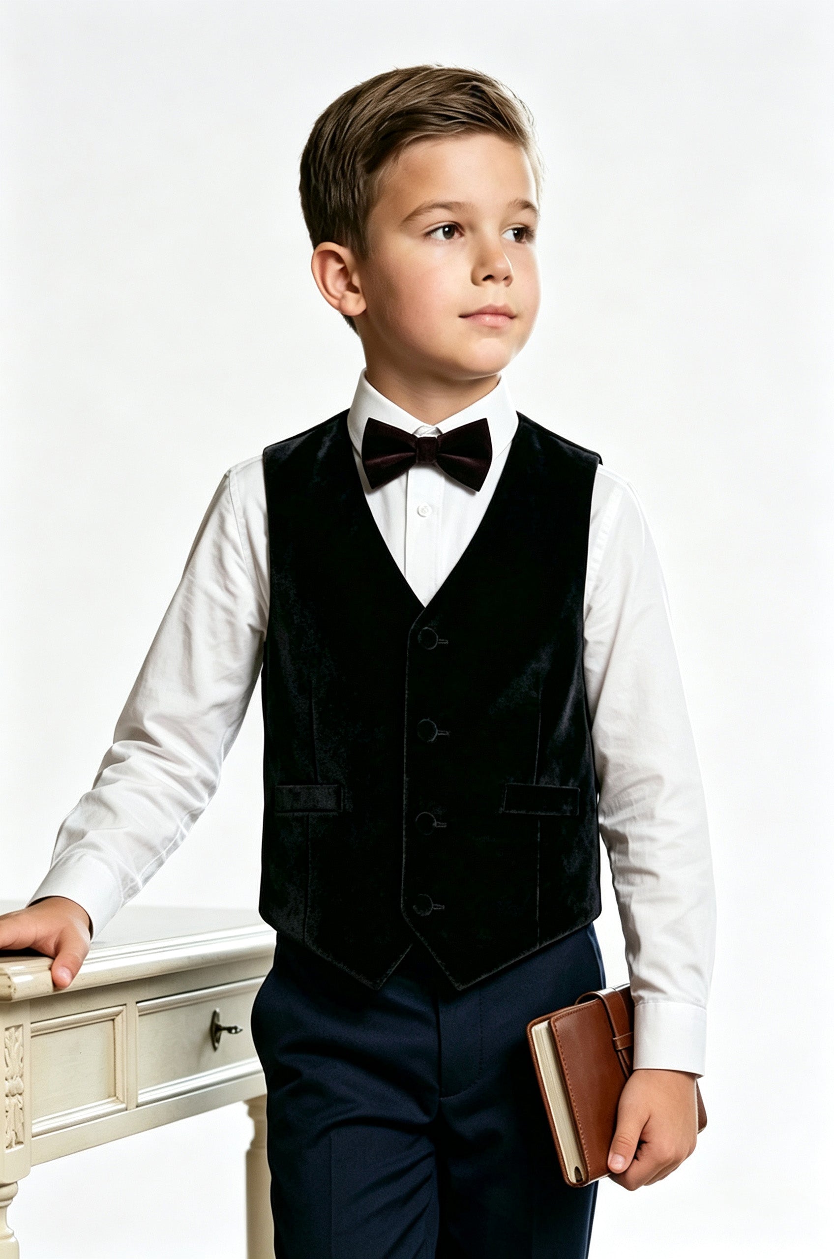 Black Velvet V‑Neck Single‑Breasted Formal Vest