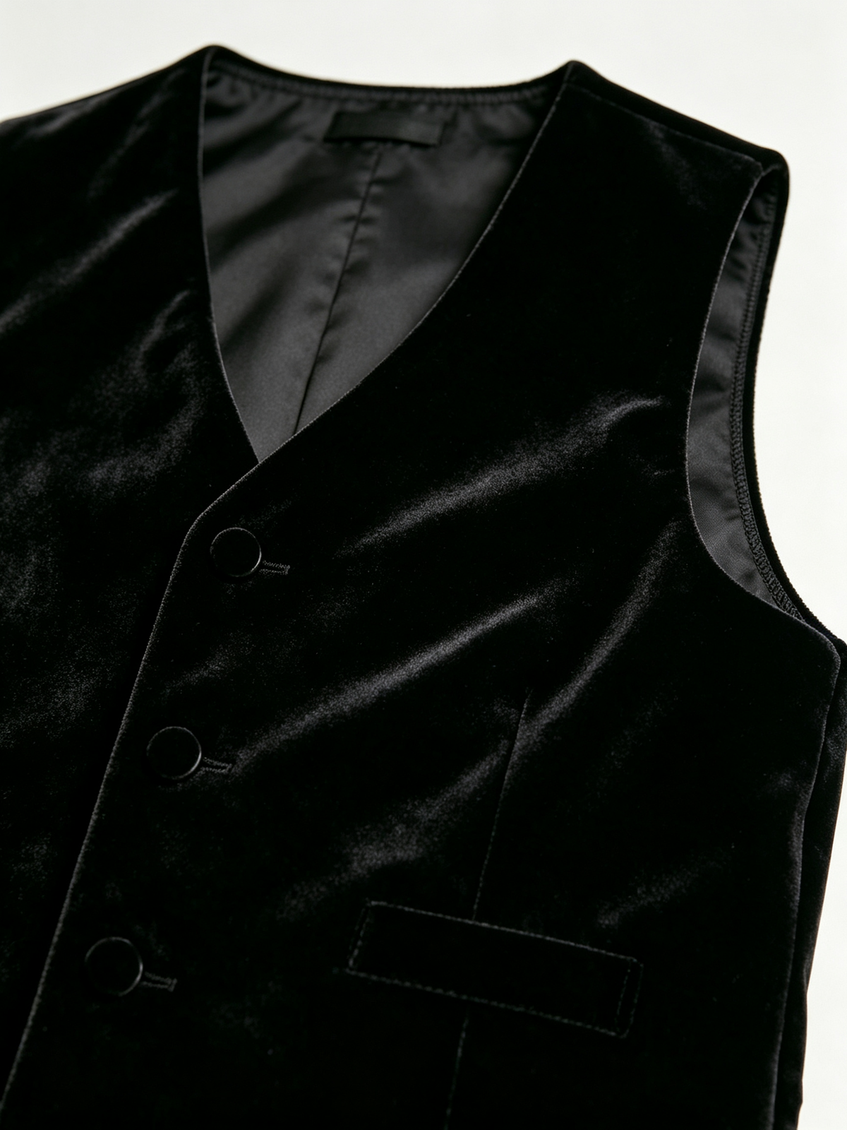 Black Velvet V‑Neck Single‑Breasted Formal Vest