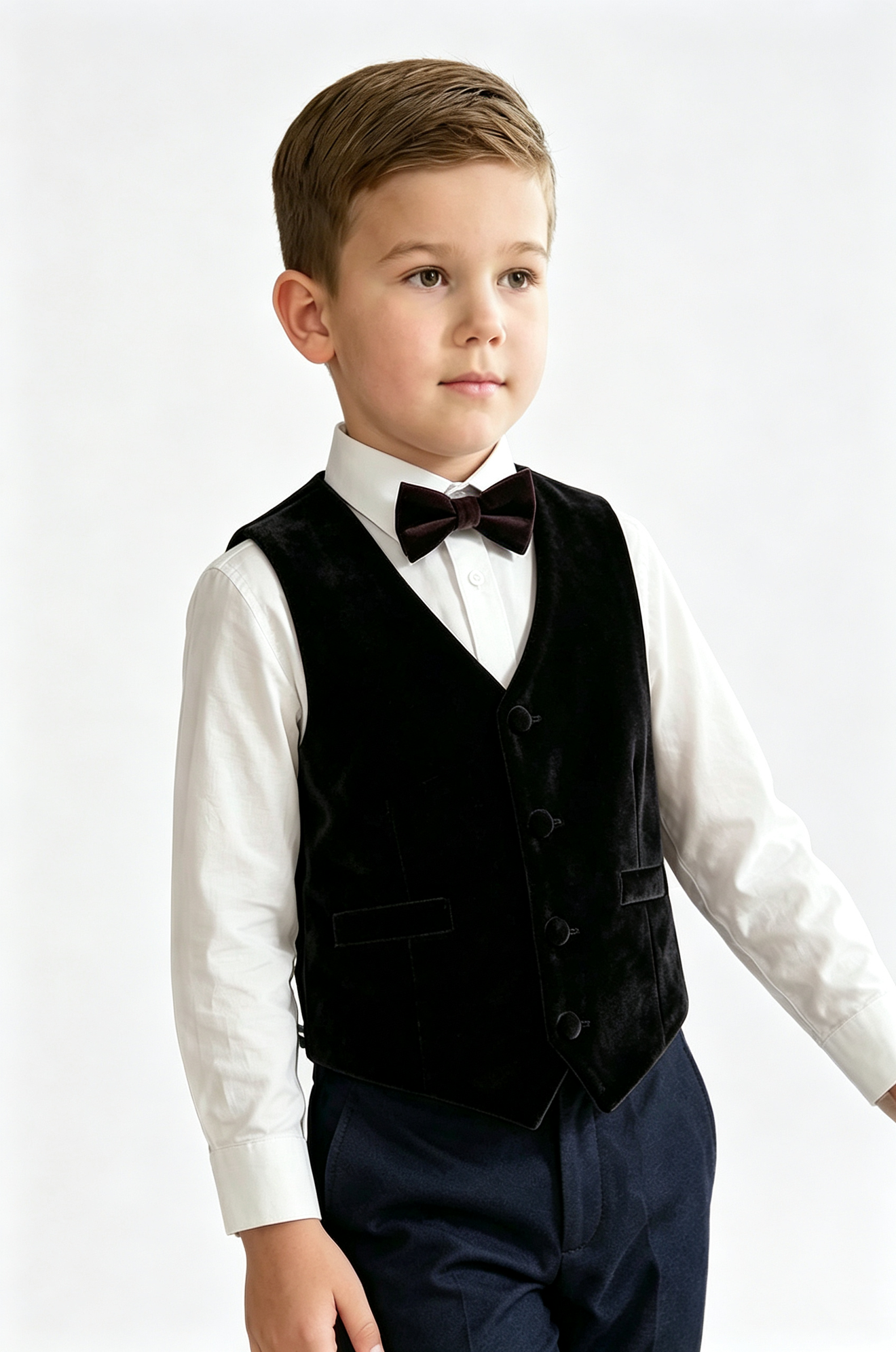 Black Velvet V‑Neck Single‑Breasted Formal Vest