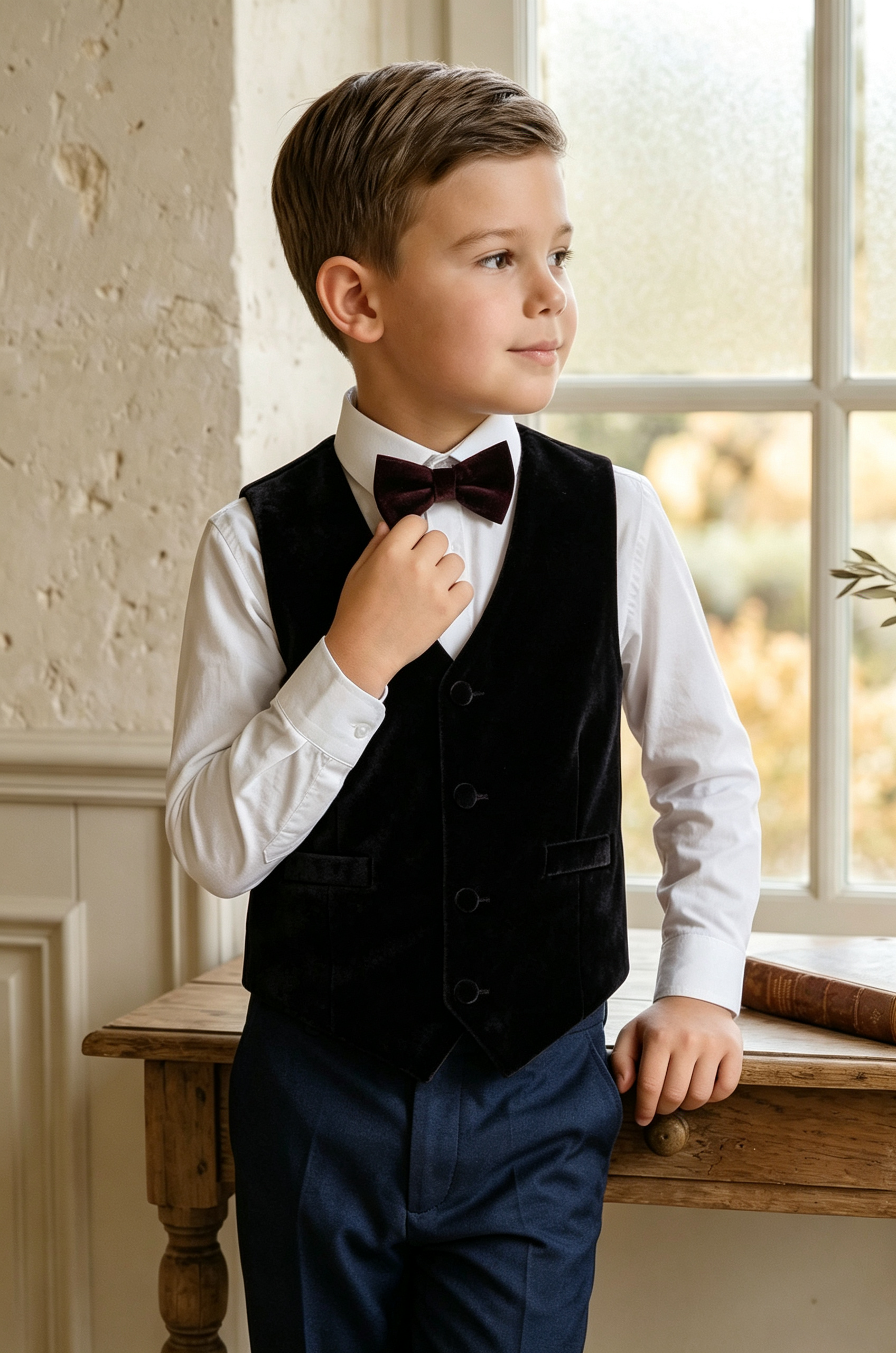 Black Velvet V‑Neck Single‑Breasted Formal Vest
