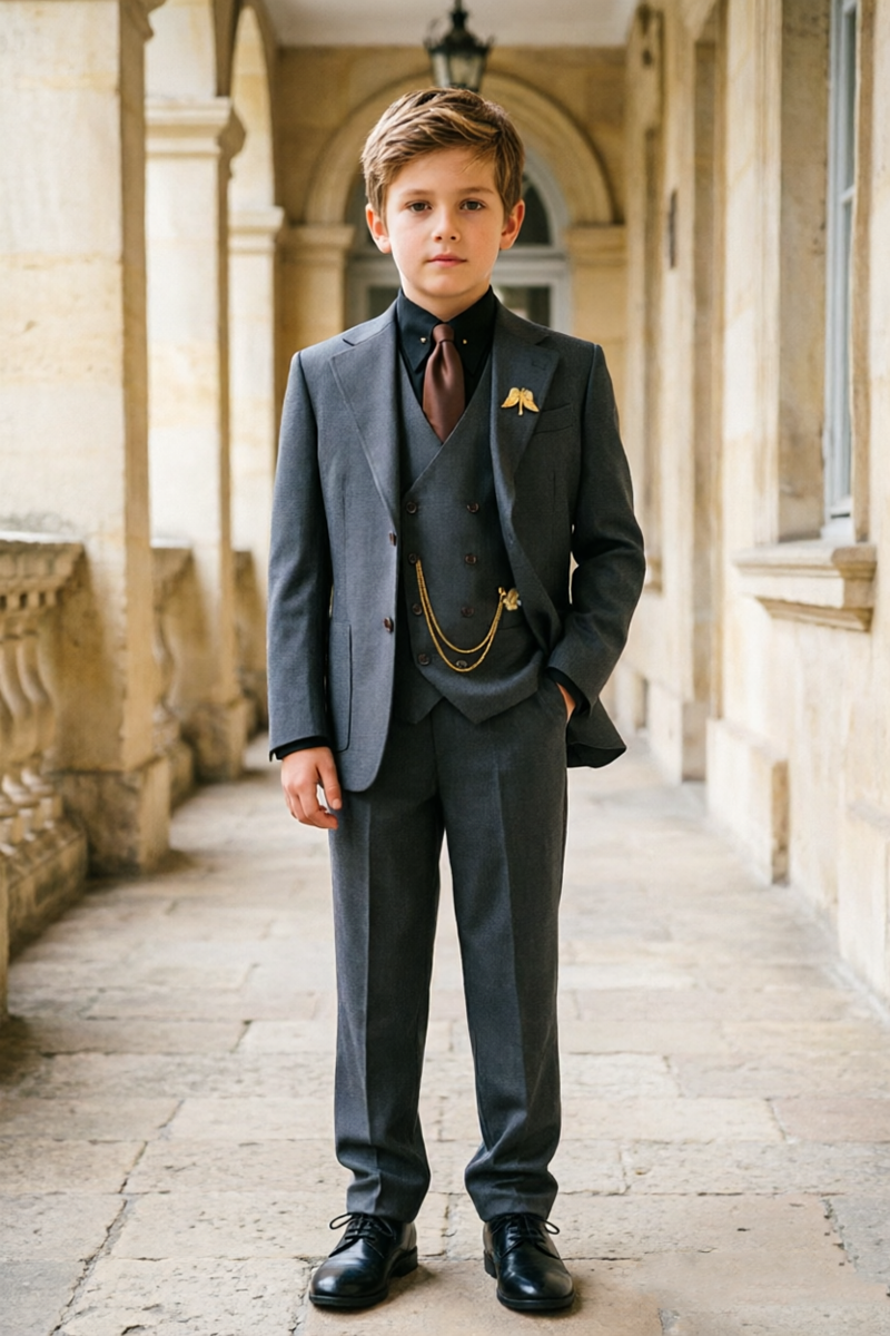 Boys Dark Grey 3-Piece Suit for Weddings