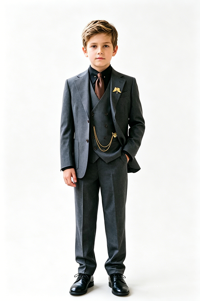 Boys Dark Grey 3-Piece Suit for Weddings