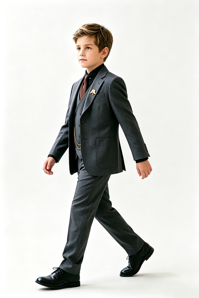 Boys Dark Grey 3-Piece Suit for Weddings