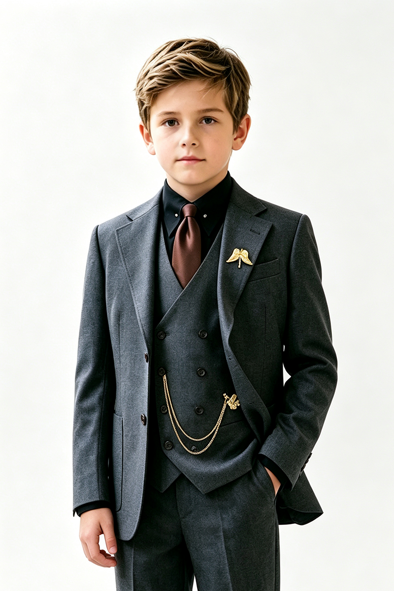 Boys Dark Grey 3-Piece Suit for Weddings