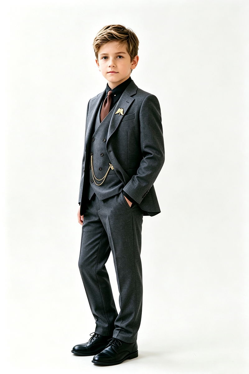 Boys Dark Grey 3-Piece Suit for Weddings