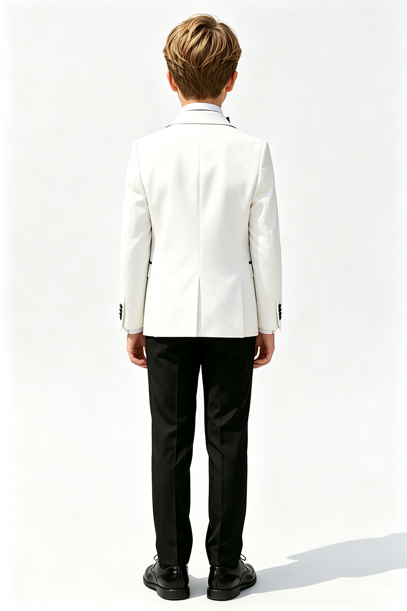 Boys White Tuxedo with Black Shawl Lapel 3-Piece Suit for Weddings