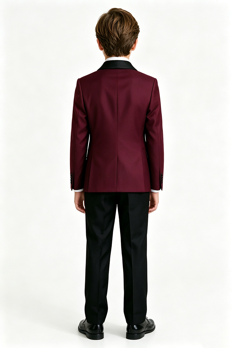 Boys Burgundy with Black Shawl Lapel 2-Piece Suit for Weddings