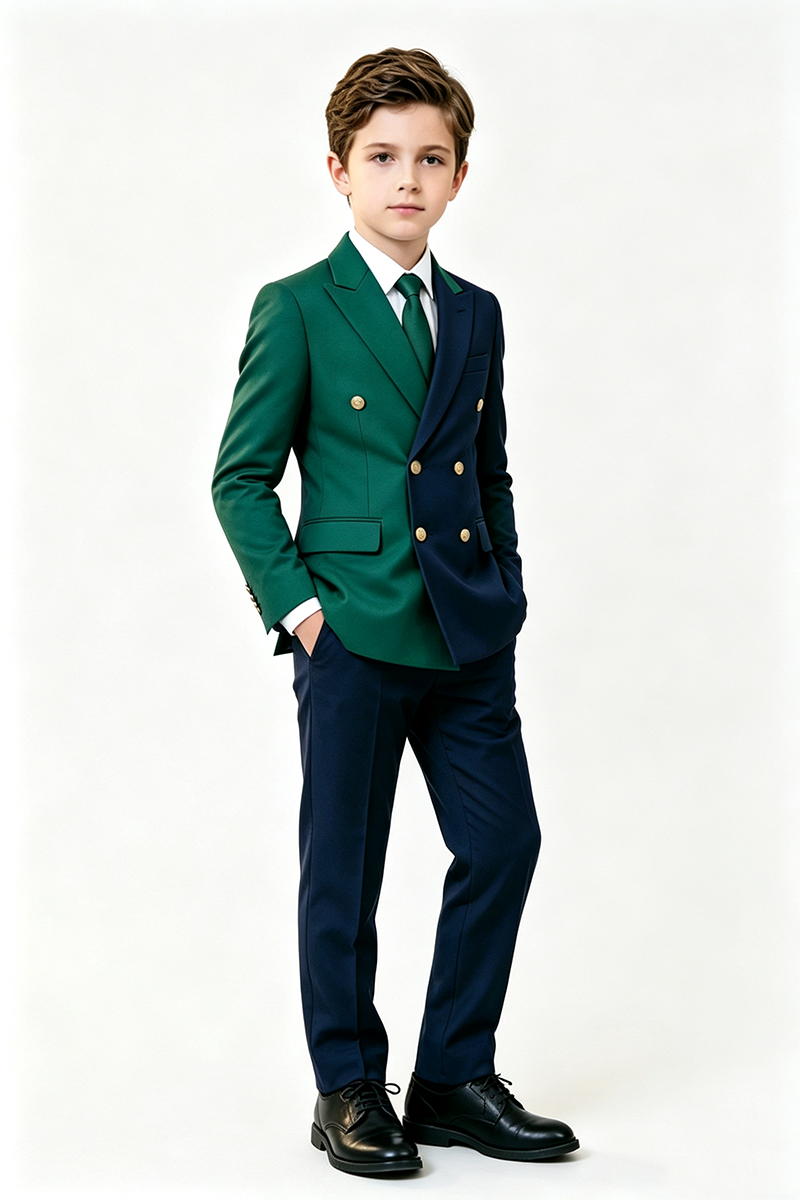 Boys Green & Navy 2-Piece Suit for Weddings