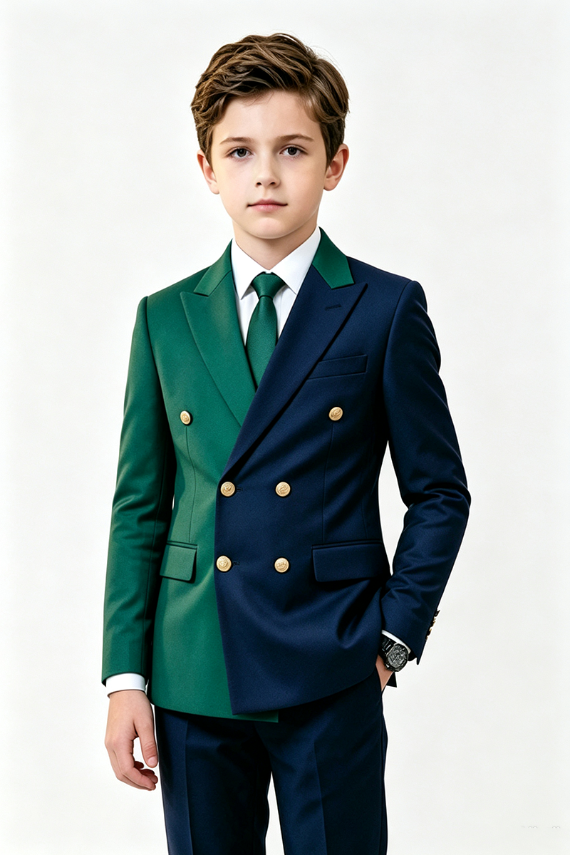 Boys Green & Navy 2-Piece Suit for Weddings