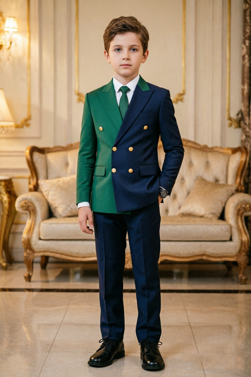 Boys Green & Navy 2-Piece Suit for Weddings