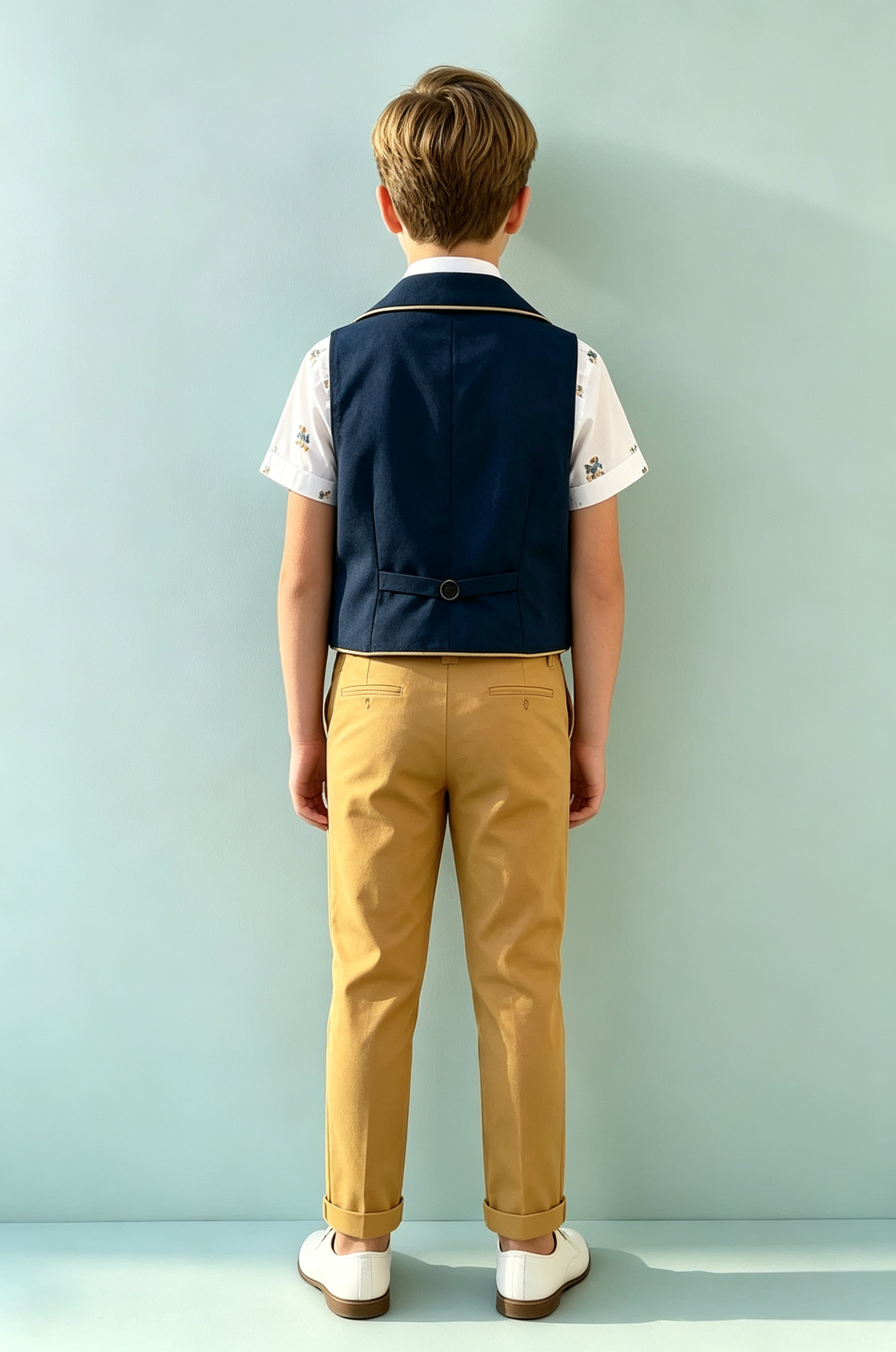 Navy‑Blue & Mustard‑Yellow Cotton‑Linen Blend Waistcoat 2‑Piece Suit Set