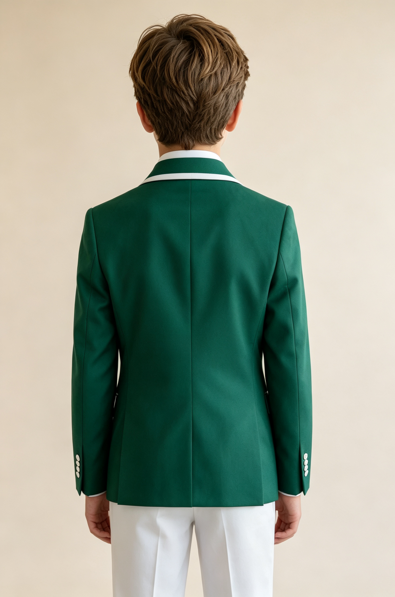 Deep Green & White‑Piping Contrast Trim Double‑Breasted Suit Blazer