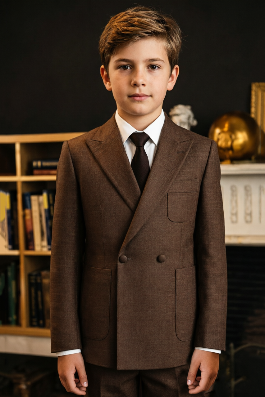 Deep Brown Blend Double‑Breasted Formal Suit Blazer