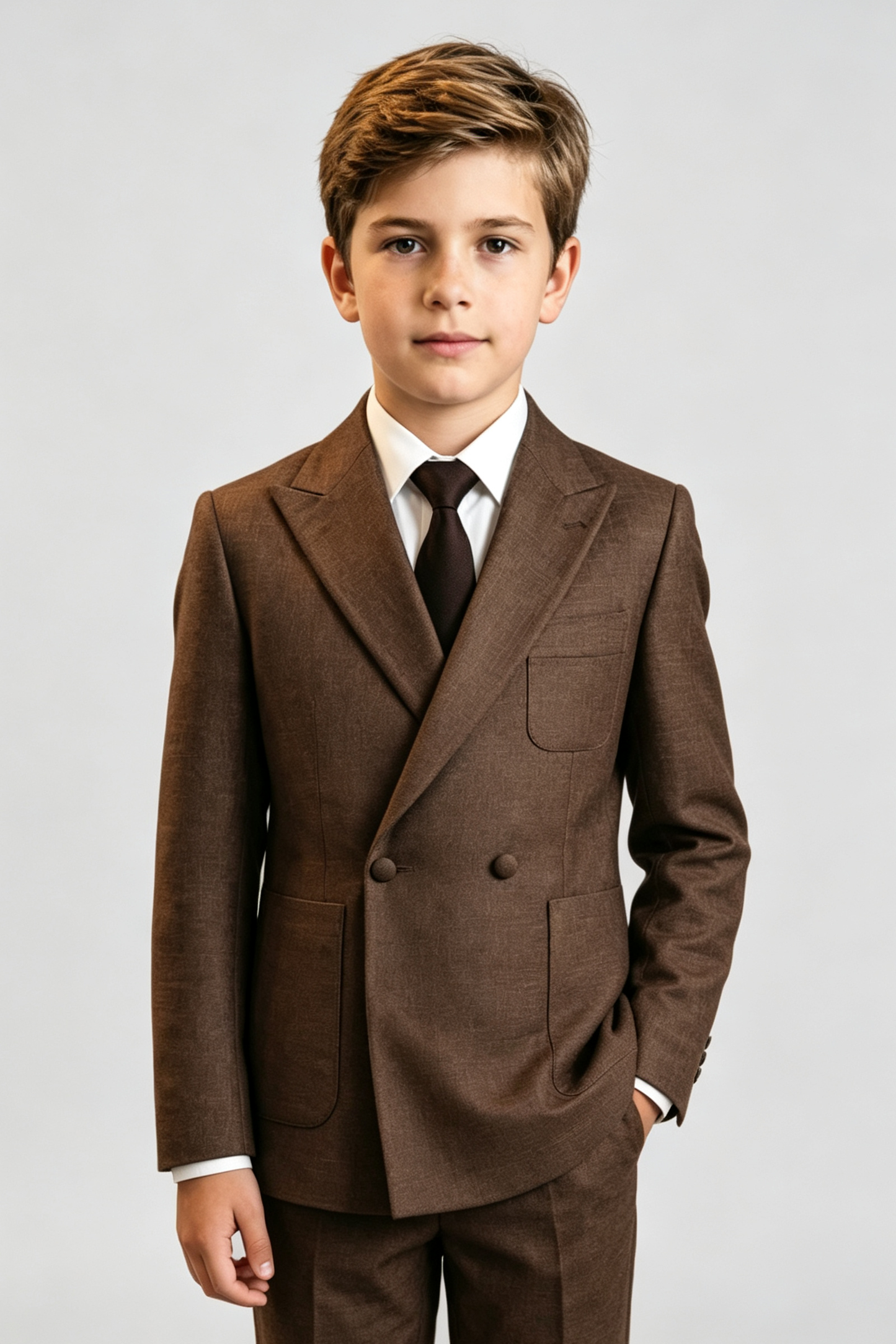 Deep Brown Blend Double‑Breasted Formal Suit Blazer
