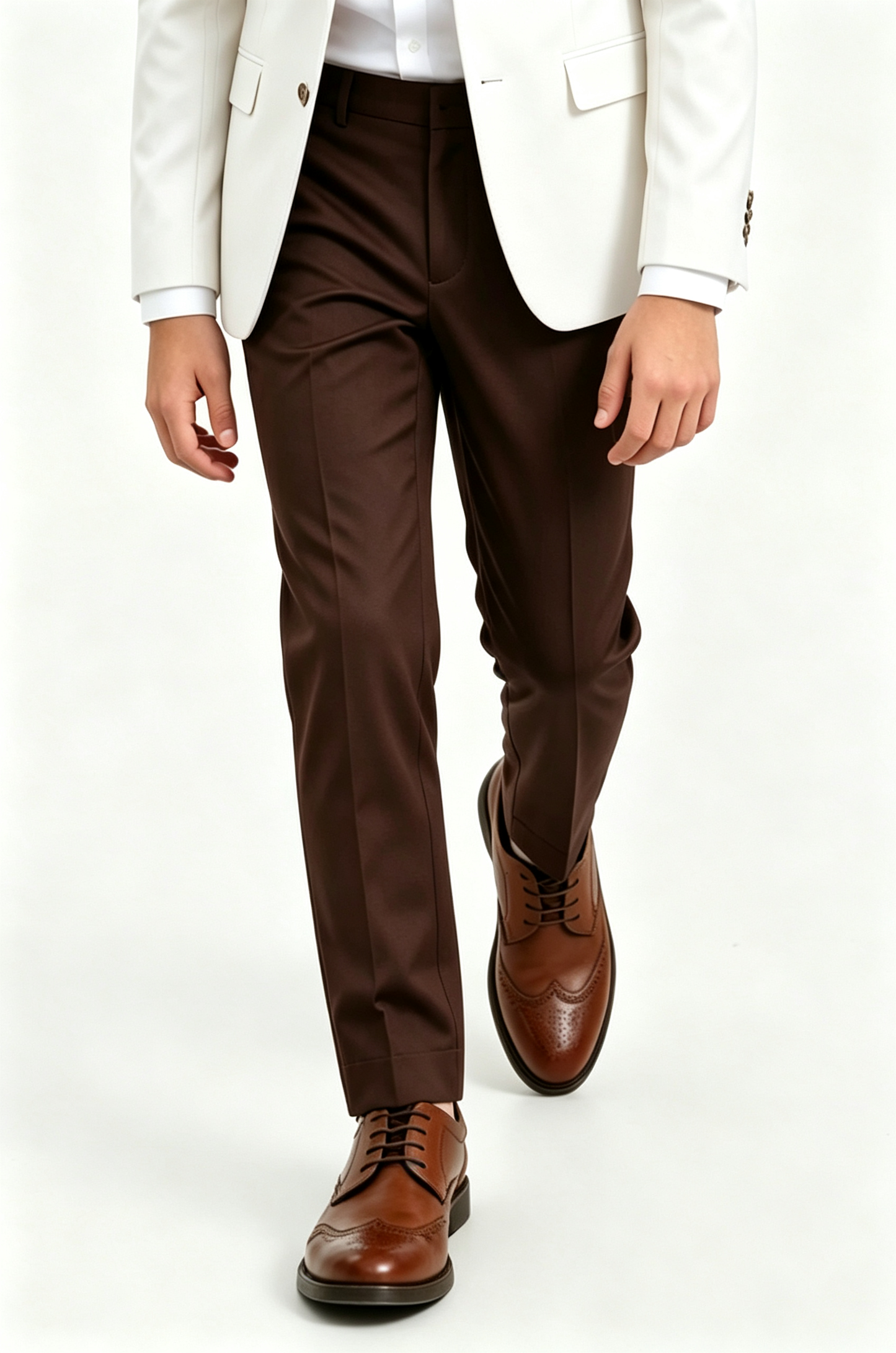 Deep Brown Blend Straight‑Leg Suit Trousers