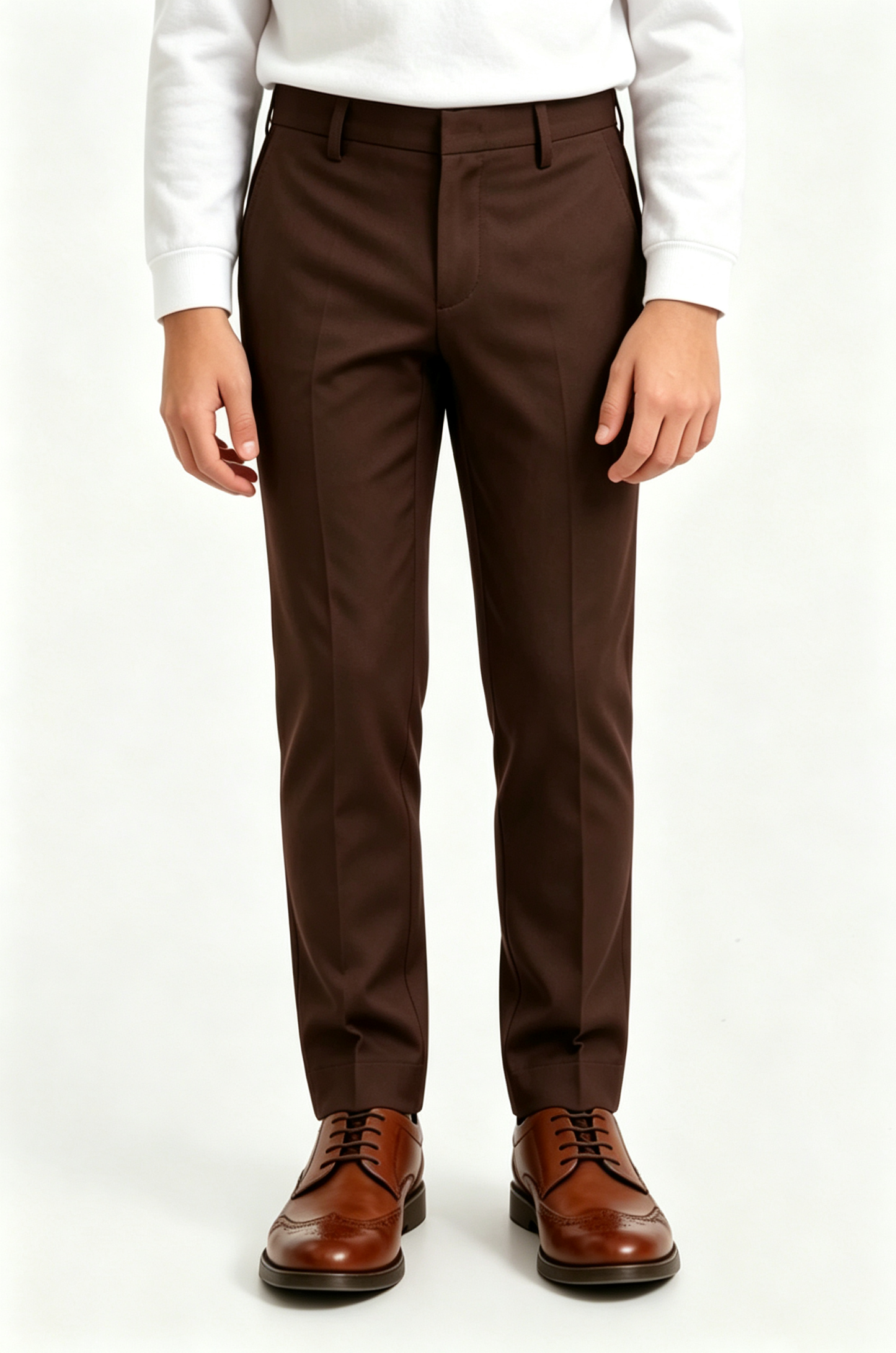 Deep Brown Blend Straight‑Leg Suit Trousers