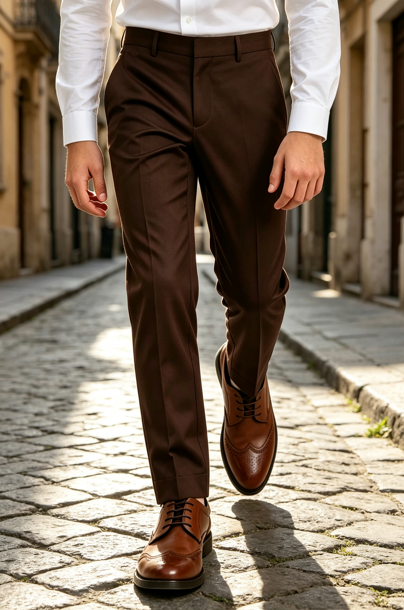 Deep Brown Blend Straight‑Leg Suit Trousers