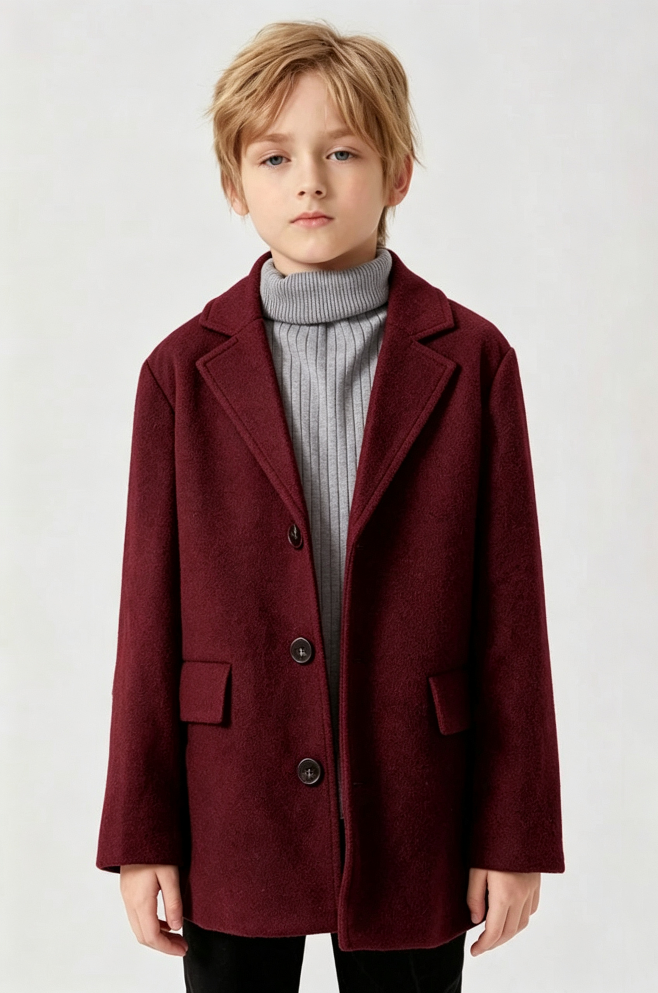 Burgundy Blend Short Single‑Breasted Formal Overcoat