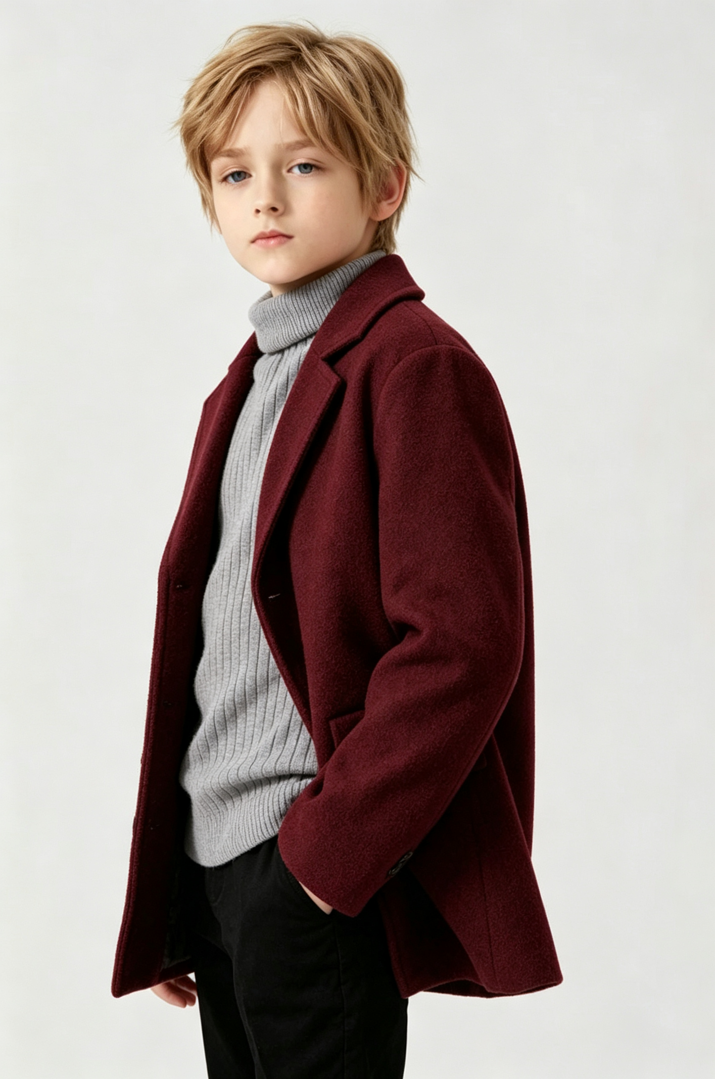 Burgundy Blend Short Single‑Breasted Formal Overcoat