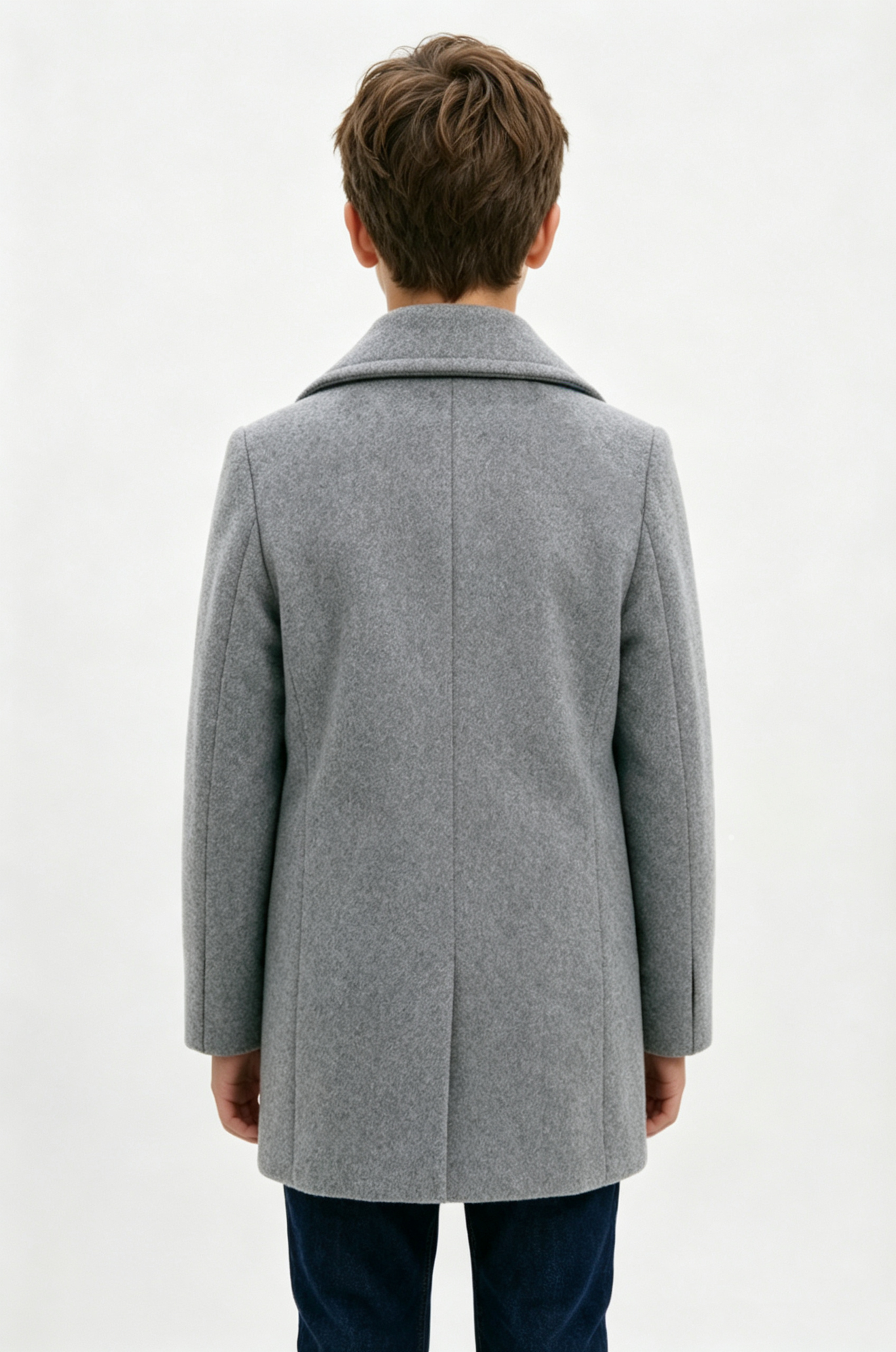 Light Grey Blend Mid‑Length Gold‑Button Double‑Breasted Formal Overcoat