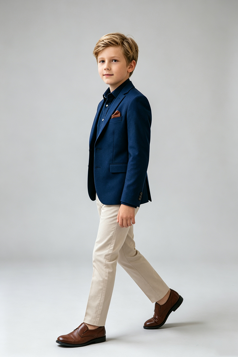 Boys Navy & Beige 2-Piece Suit for Weddings