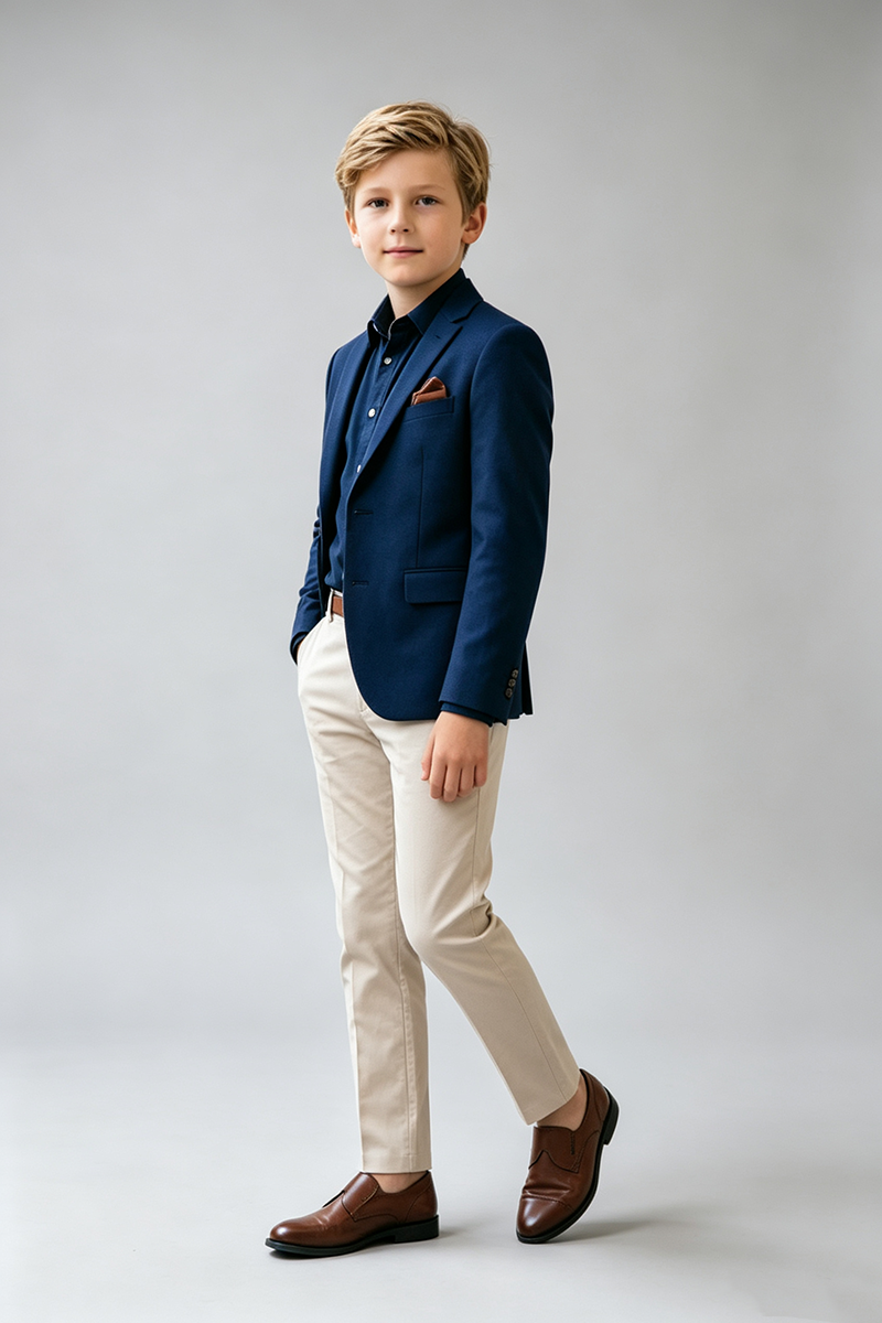 Boys Navy & Beige 2-Piece Suit for Weddings