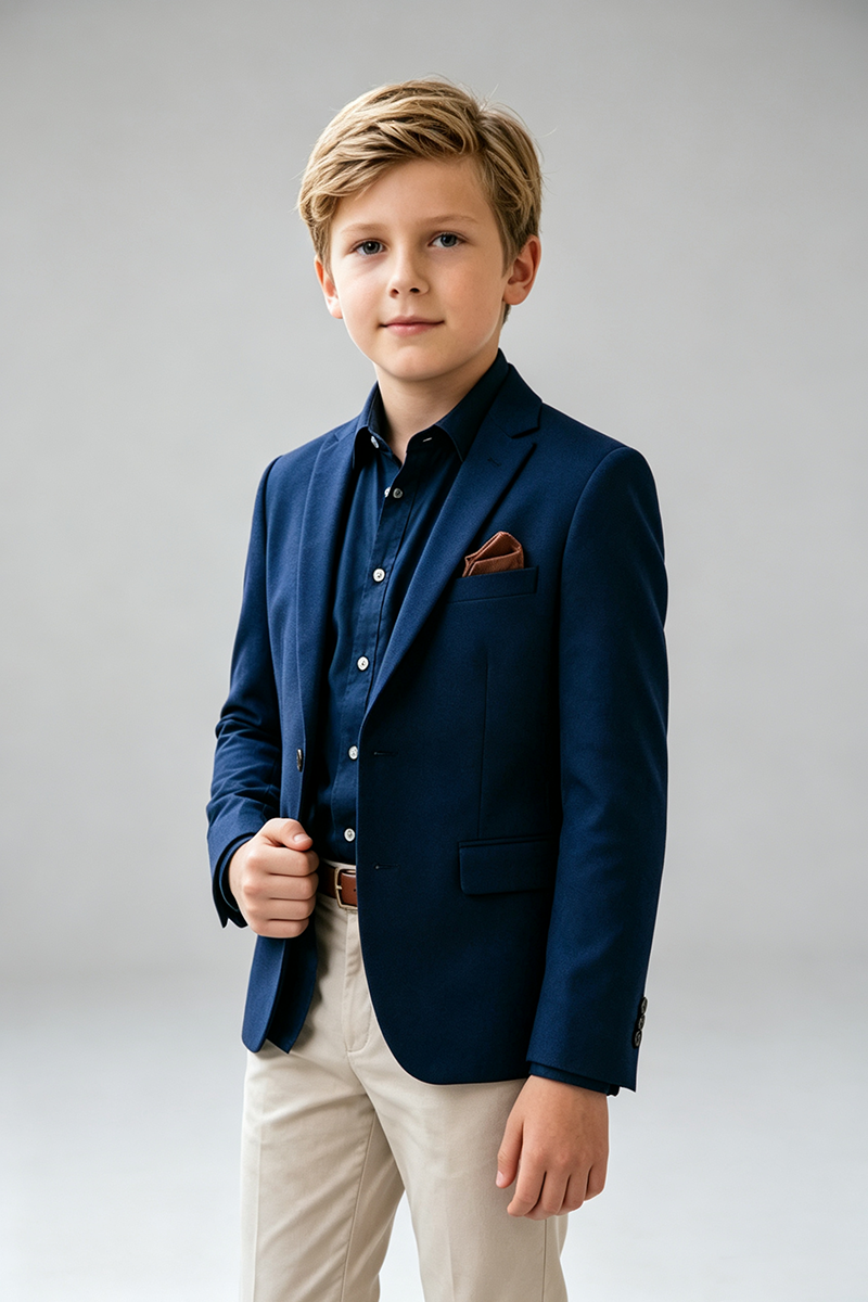 Boys Navy & Beige 2-Piece Suit for Weddings