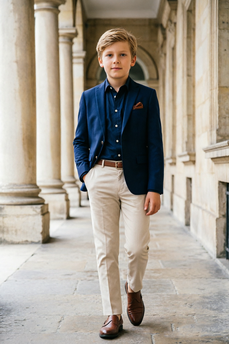 Boys Navy & Beige 2-Piece Suit for Weddings