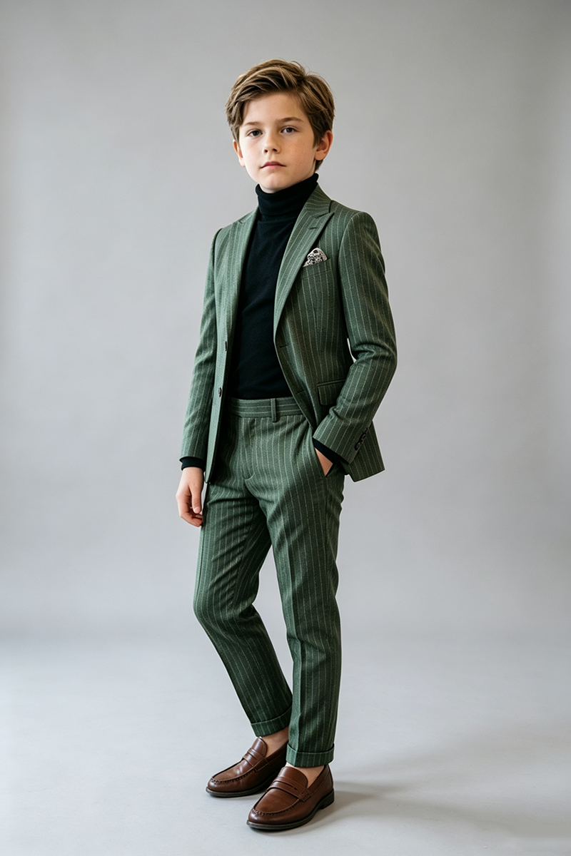 Boys Green Pinstripe 2-Piece Suit for Weddings