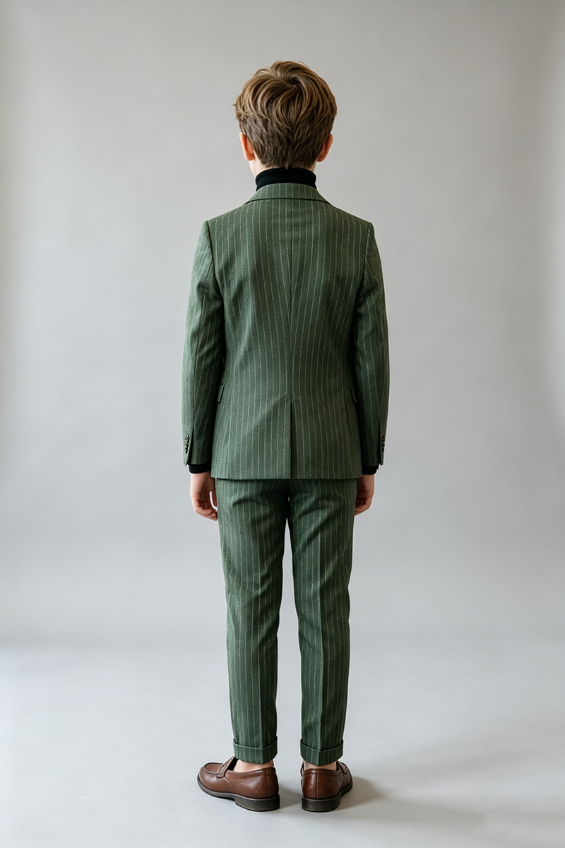 Boys Green Pinstripe 2-Piece Suit for Weddings