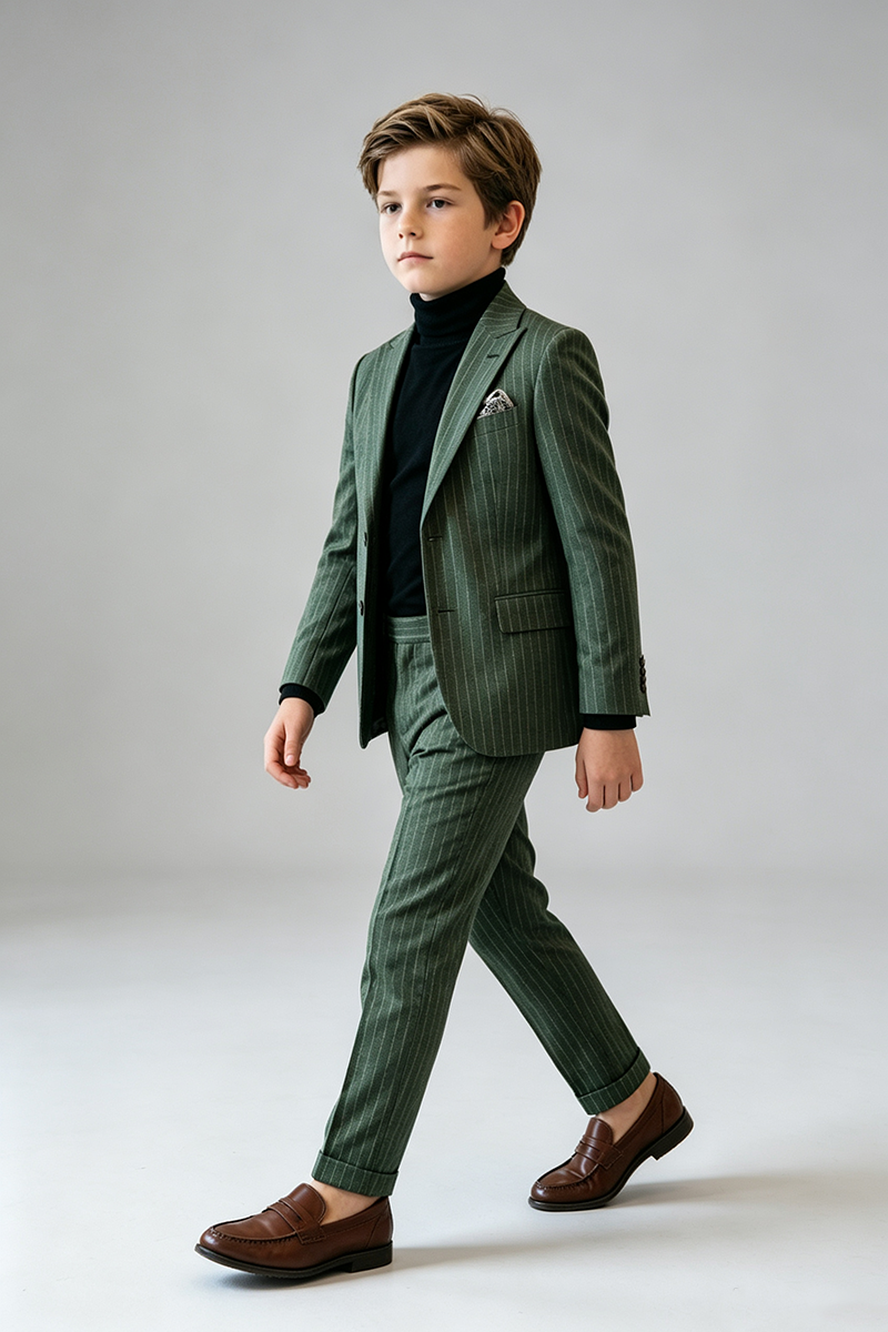 Boys Green Pinstripe 2-Piece Suit for Weddings
