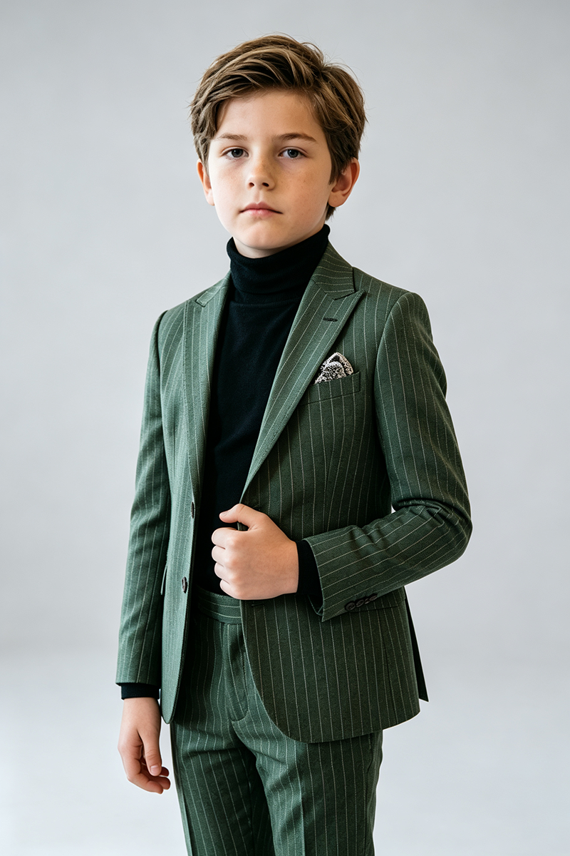 Boys Green Pinstripe 2-Piece Suit for Weddings