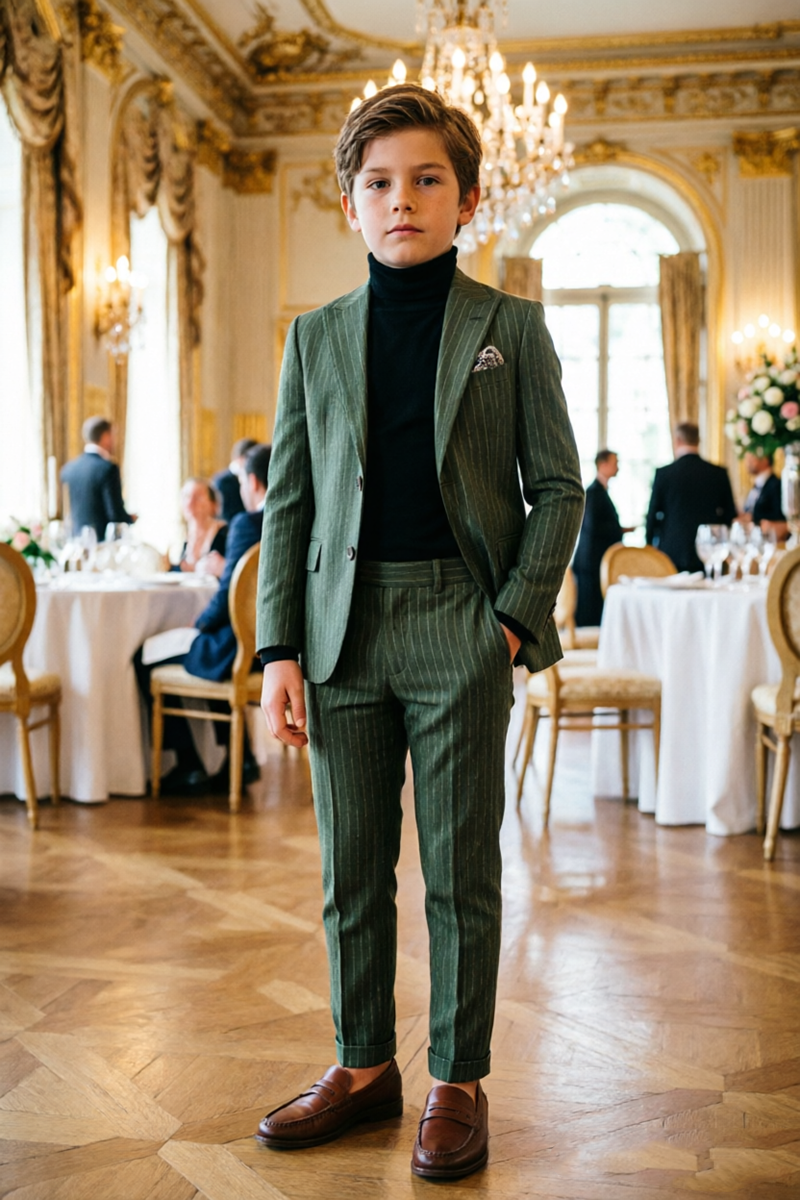 Boys Green Pinstripe 2-Piece Suit for Weddings