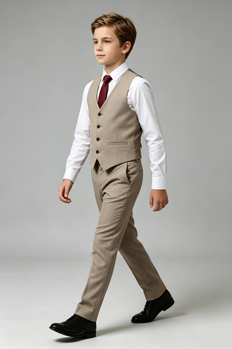 Boys Beig Waistcoat & Trousers 2-Piece Suit for Wedding